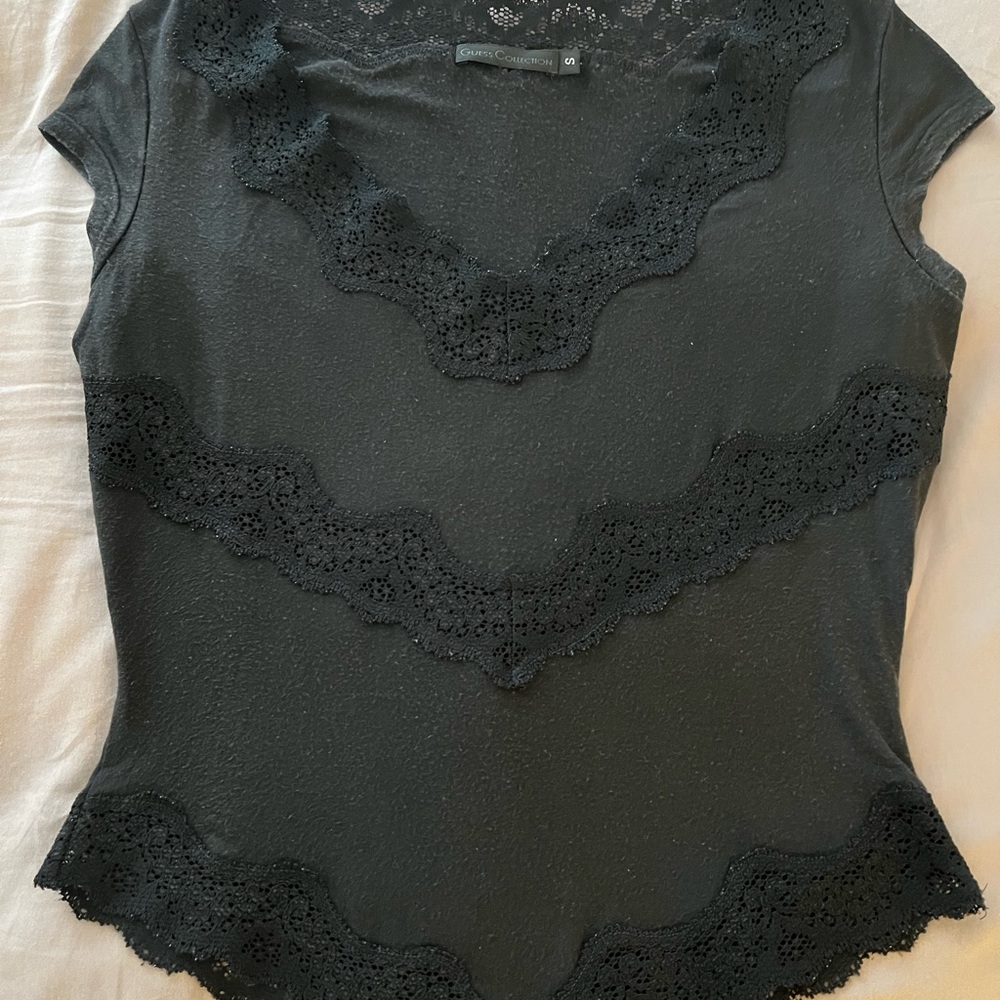 Guess Collection Partial Lace Black Top